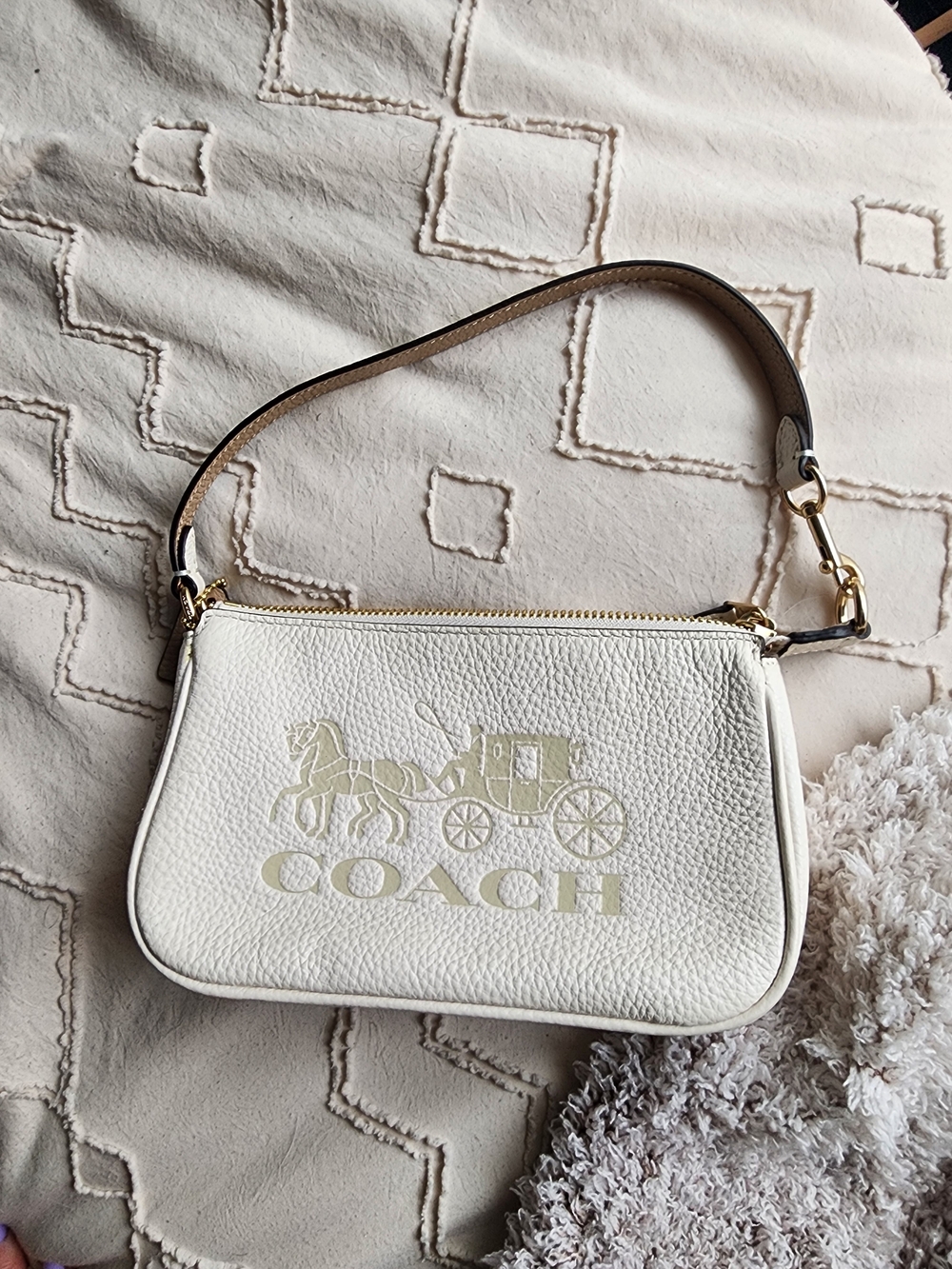 COACH White Pebbled Leather Mini Shoulder Bag